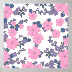 Affiche Motif DE FLEURS ROSE ET PURPLE
