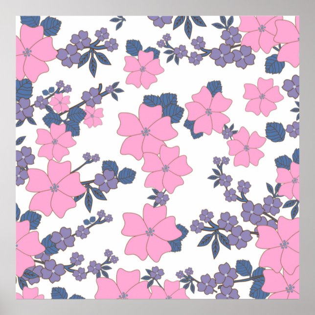 Affiche Motif DE FLEURS ROSE ET PURPLE (Devant)