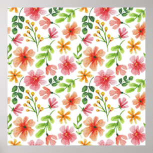 Affiche Motif de fleurs roses à l'aquarelle