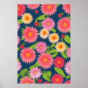 Affiche motif de fleurs roses, style rétro