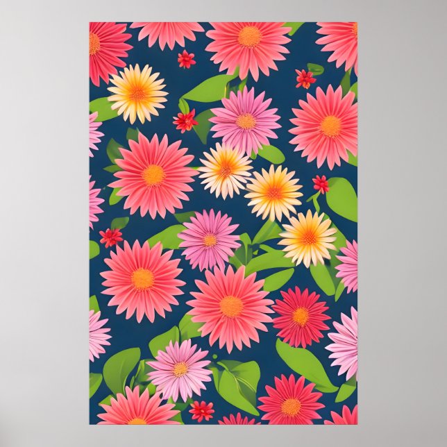 Affiche motif de fleurs roses, style rétro (Devant)