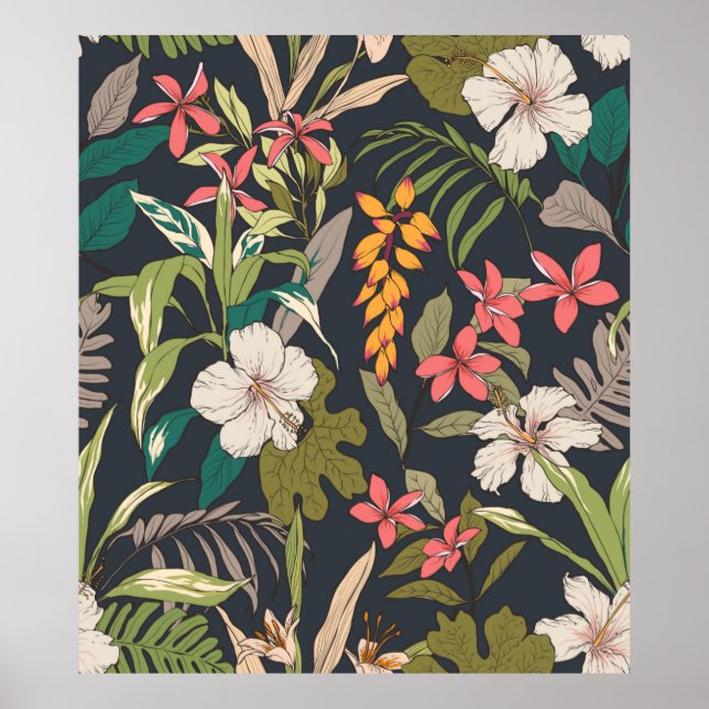 Affiche Motif de fleurs tropicales sans joint arrière - pl (Devant)