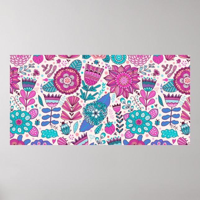 Affiche motif de fleurs vintage. texture botanique transpa (Devant)