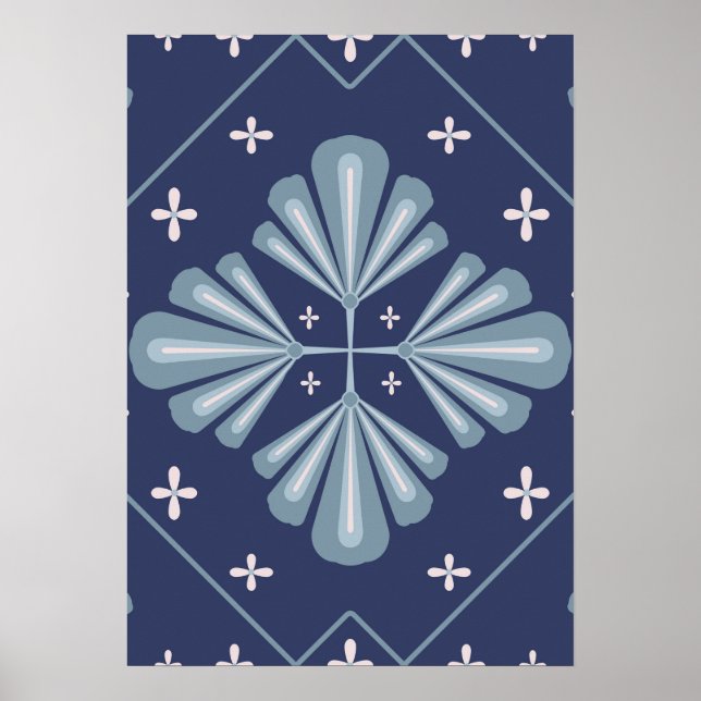 Affiche Motif de formes géométriques bleues  (Devant)