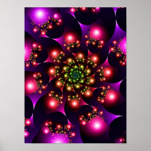 Affiche Motif de fractale en spirale Bijoux violets lumine