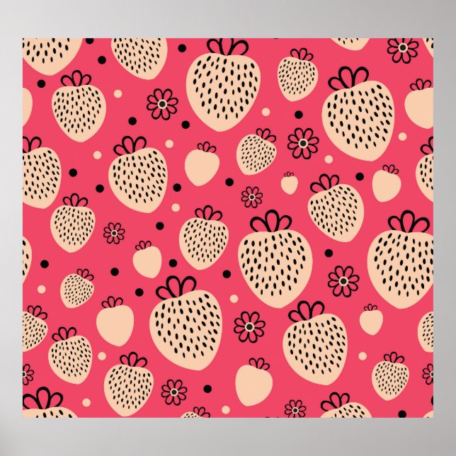 Affiche Motif de fraise rose : design doux et homogène (Devant)