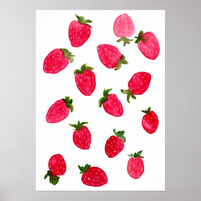 Affiche Motif de fraises d'aquarelle (Devant)