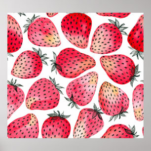 Affiche Motif de fraises d'aquarelle.