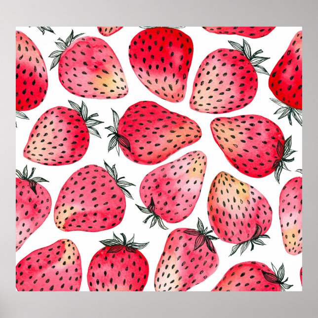 Affiche Motif de fraises d'aquarelle. (Devant)