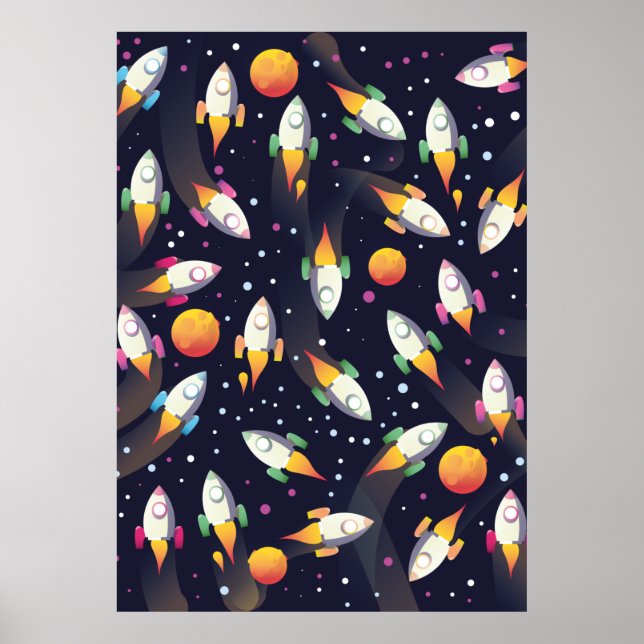 Affiche Motif de fusées spatiales rétro. (Devant)