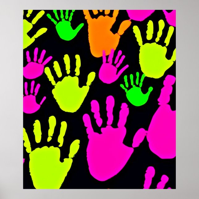 Affiche Motif de graffiti empreinte de main au néon (Devant)