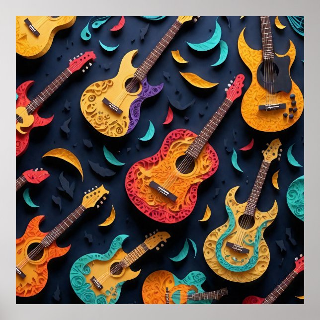 Affiche Motif de guitare coloré (Devant)