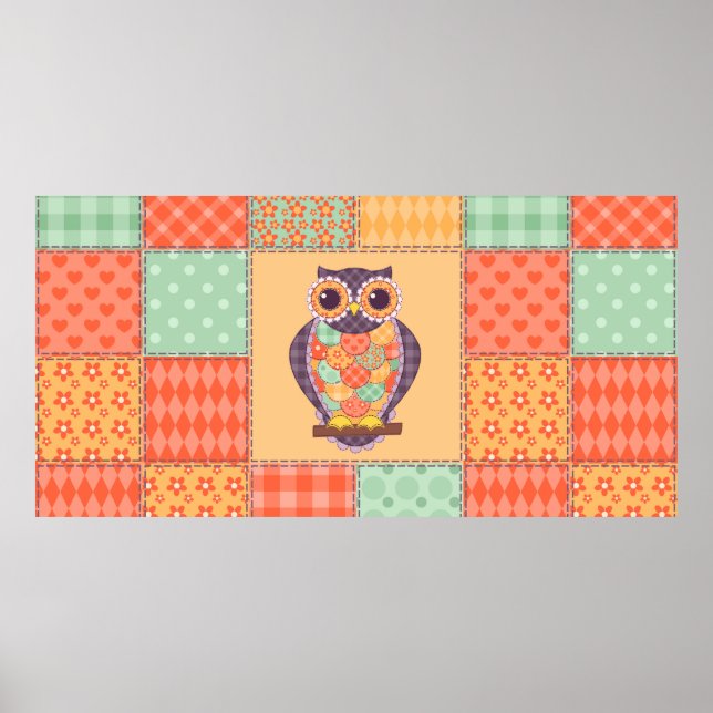 Affiche Motif de hibou en patchwork sans couture. arrière  (Devant)