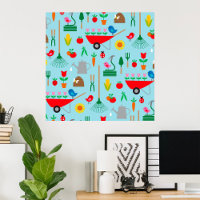 Motif de jardin Fleurs printanières et outils de j