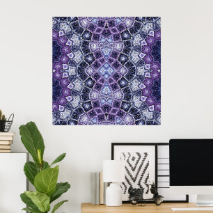 Affiche Motif de kaléidoscope géométrique violet et bleu