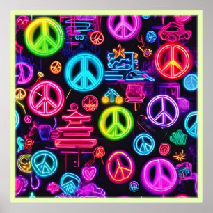 Affiche Motif de la Paix de Néon coloré