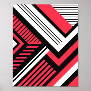 Affiche Motif de ligne géométrique rouge, noir et blanc