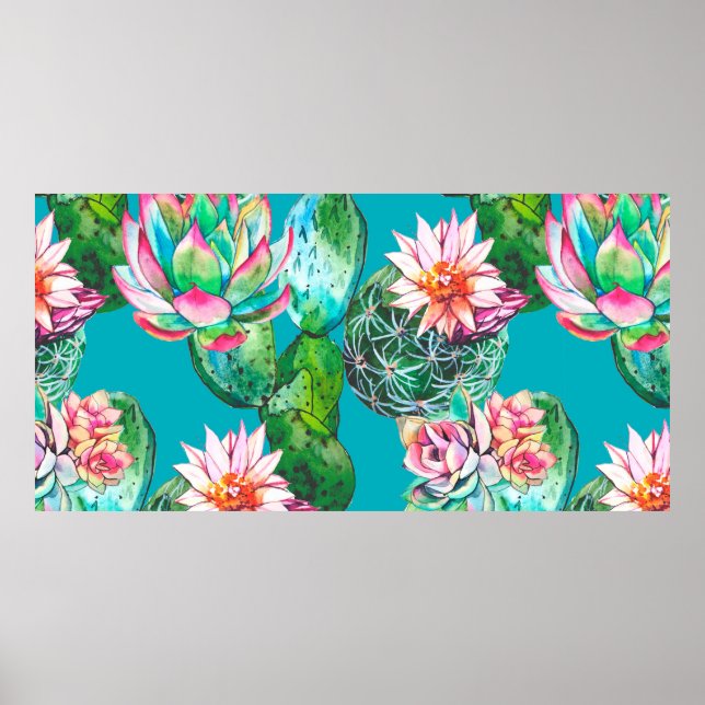 Affiche Motif de l'illustration de l'aquarelle succulente (Devant)