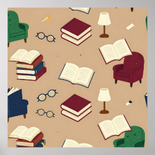 Affiche Motif de livres de coin de lecture cosy