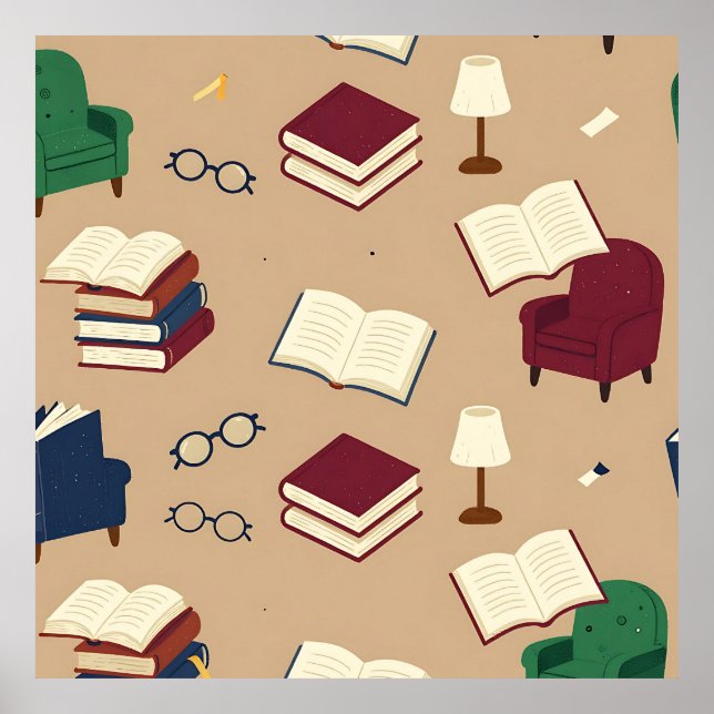 Affiche Motif de livres de coin de lecture cosy (Devant)