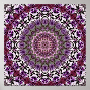 Affiche Motif de mandala en kaléidoscope rose améthyste