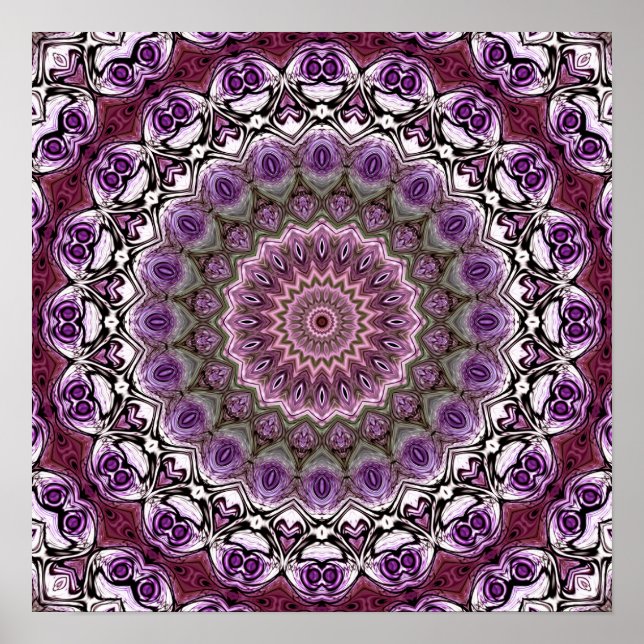 Affiche Motif de mandala en kaléidoscope rose améthyste (Devant)