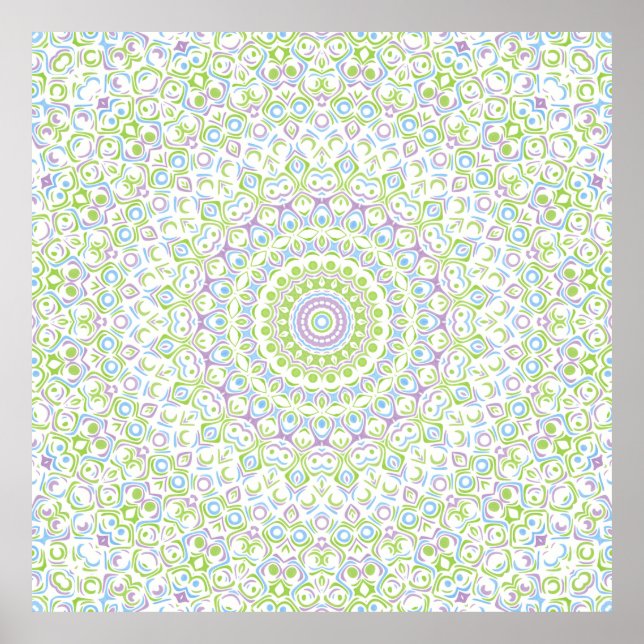 Affiche Motif de mandala géométrique vert et bleu (Devant)