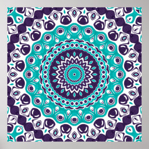 Affiche Motif de mandala moderne turquoise et violet