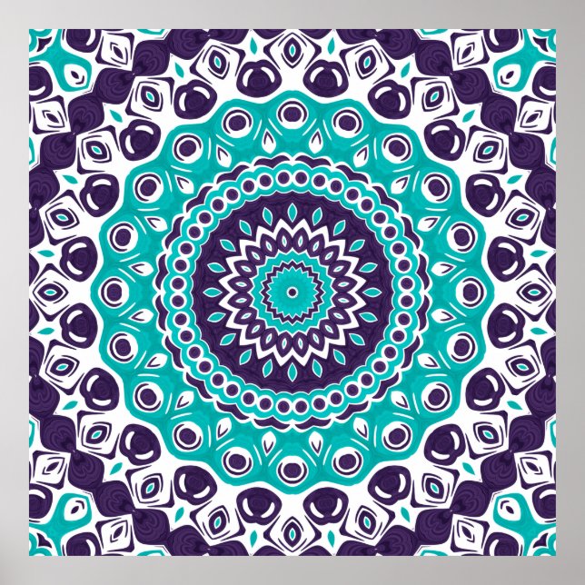 Affiche Motif de mandala moderne turquoise et violet (Devant)