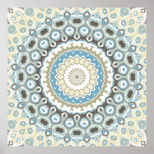 Affiche Motif de mandala sarcelle et beige avec des tons t