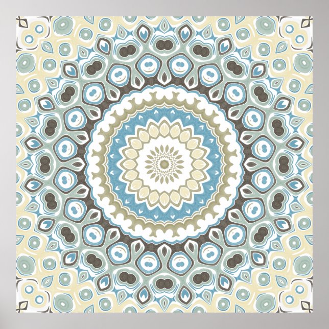 Affiche Motif de mandala sarcelle et beige avec des tons t (Devant)