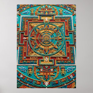 Affiche Motif de mandala turquoise et or