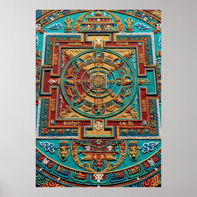 Affiche Motif de mandala turquoise et or (Devant)