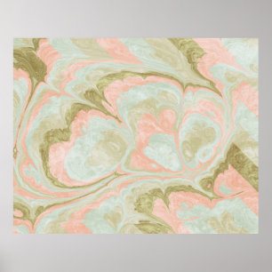 Affiche Motif de marbre tourbillonnant doux Menthe, Corail