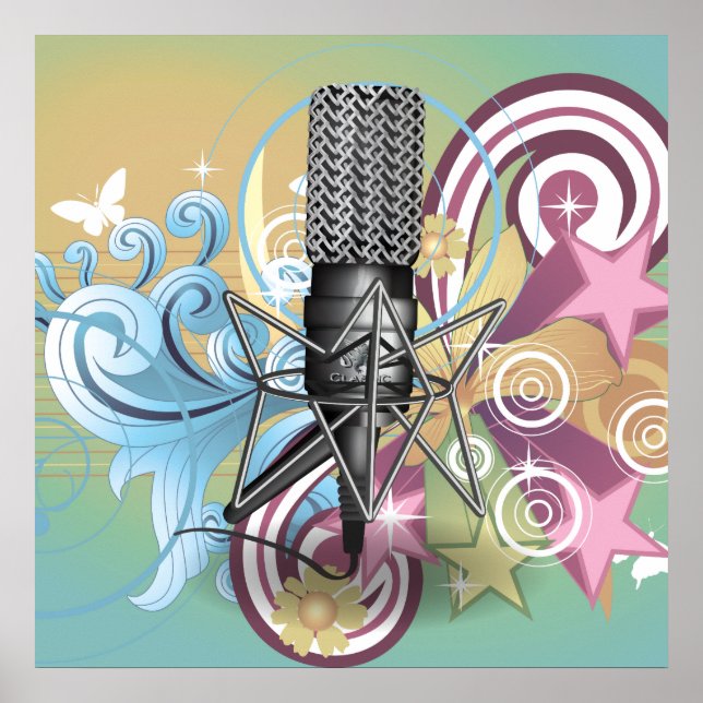 Affiche Motif de microphone. (Devant)
