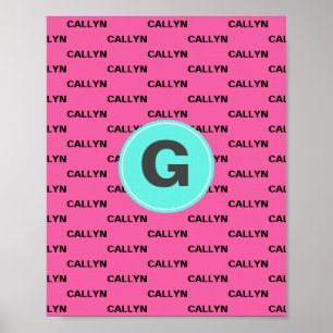 Affiche Motif de monogramme de nom rose chaud