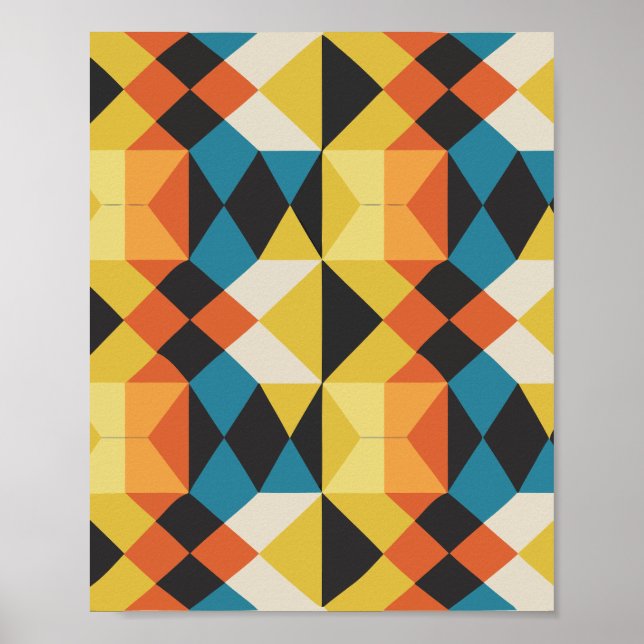 Affiche Motif de mosaïque géométrique rétro (Devant)