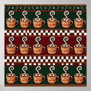 Affiche Motif de Noël au cacao chaud en pixel art