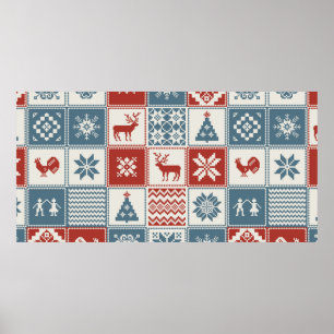 Affiche Motif de Noël en patchwork. Traditionel