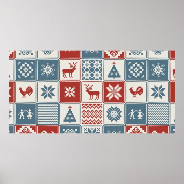 Affiche Motif de Noël en patchwork. Traditionel (Devant)