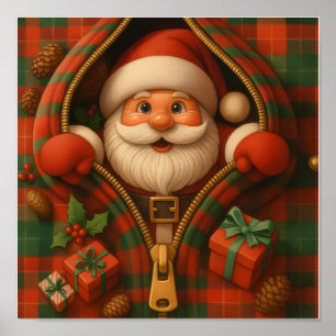 Affiche Motif de Noël Père Noël à carreaux 
