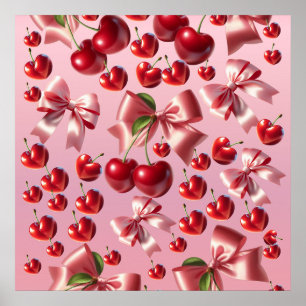Affiche Motif de nœud cerise cœur coquette personnalisé