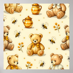 Affiche Motif de nounours et d'abeilles à miel pour nurser