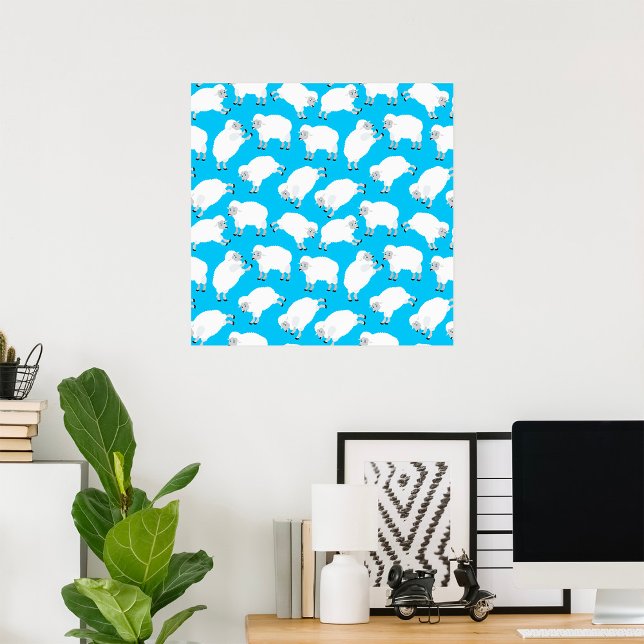 Affiche Motif de nurserie Moutons bleus à compter (Créateur téléchargé)