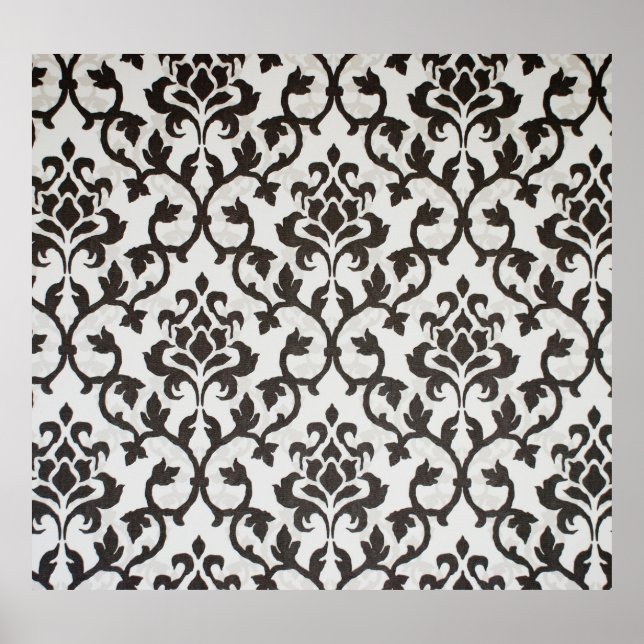 Affiche Motif de papier peint damassé noir classique (Devant)