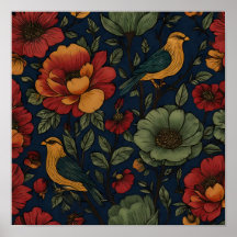 Motif de papier peint Rich Indigo Folk Flora