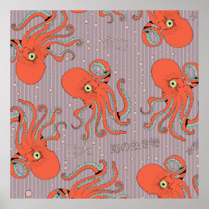 Affiche Motif de pieuvre japonaise