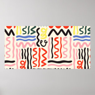 Affiche Motif de pinceau dessiné à la main, zigzags, ligne