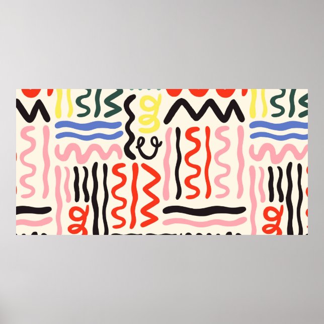 Affiche Motif de pinceau dessiné à la main, zigzags, ligne (Devant)