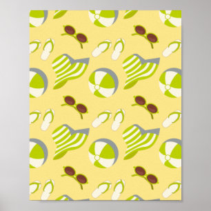 Affiche Motif de plage avec lunettes de soleil et casquett